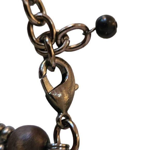 Double Strand Earthtone Disc and Wood Statement Necklace - Picture 4 of 7